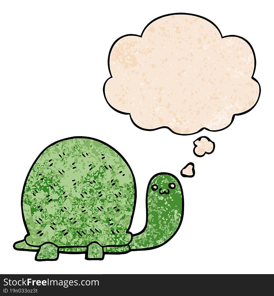 cute cartoon turtle and thought bubble in grunge texture pattern style