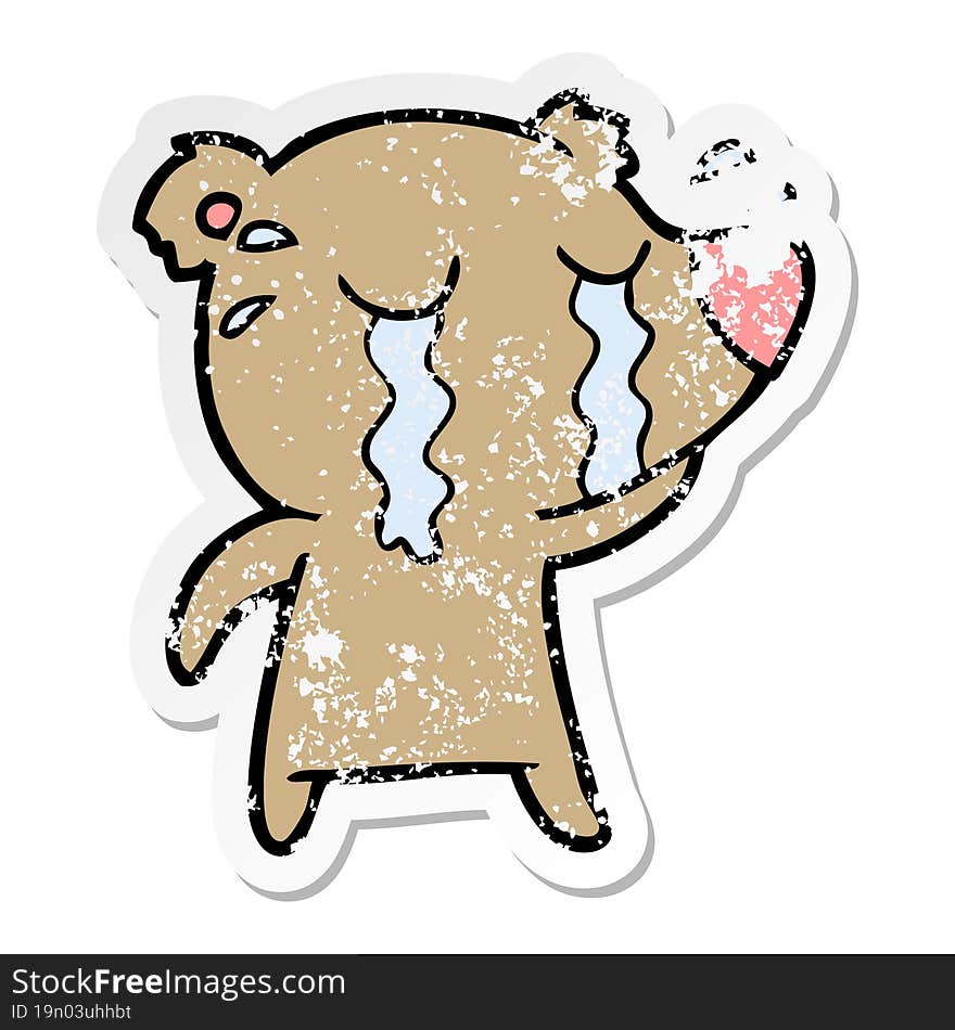 Distressed Sticker Of A Cartoon Crying Bear