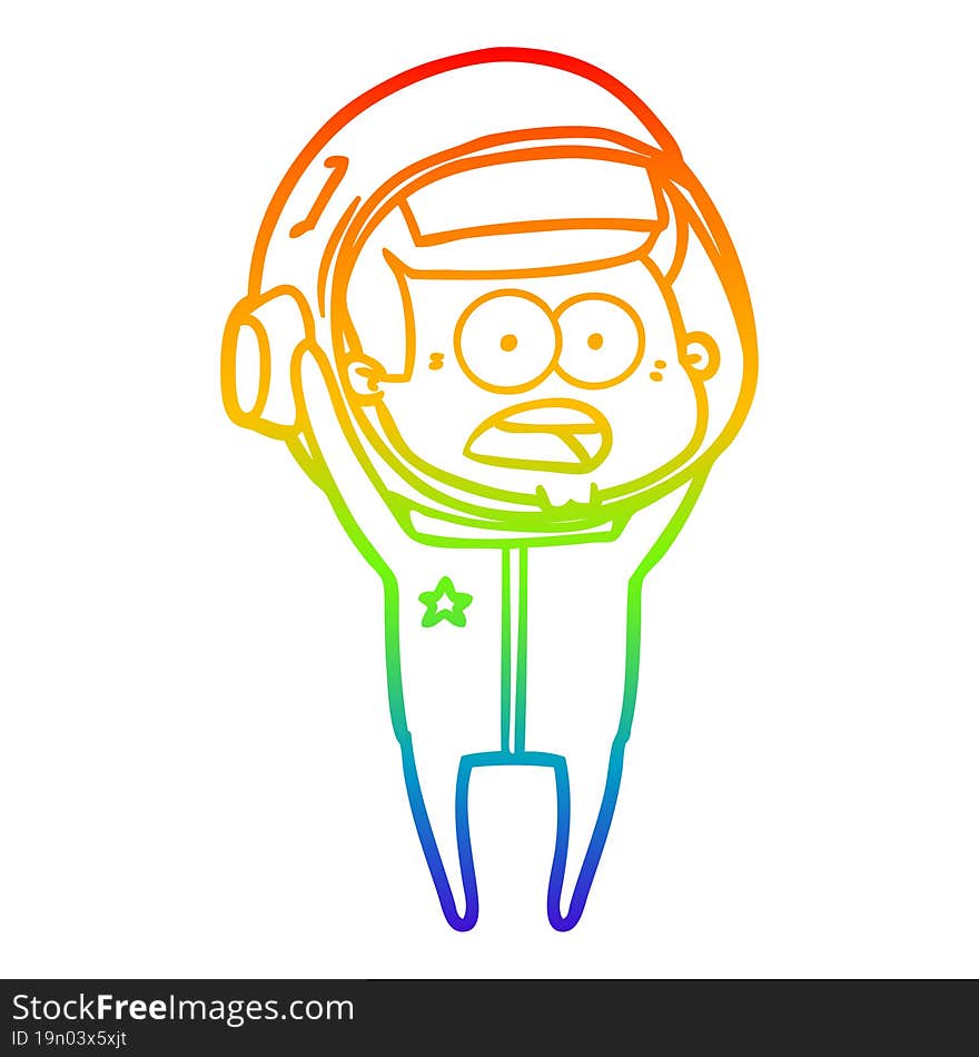 rainbow gradient line drawing cartoon surprised astronaut