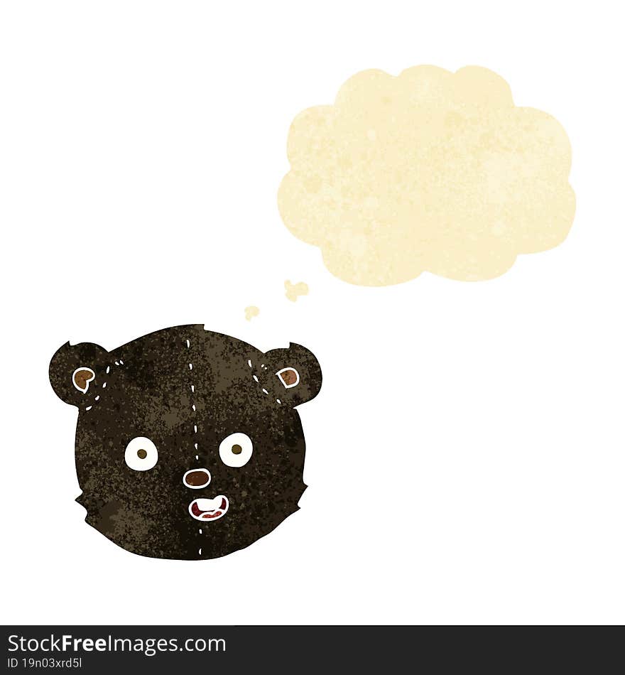 cartoon black teddy bear head with thought bubble