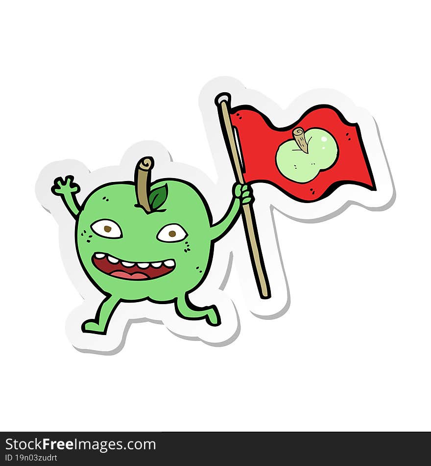 sticker of a cartoon apple with flag