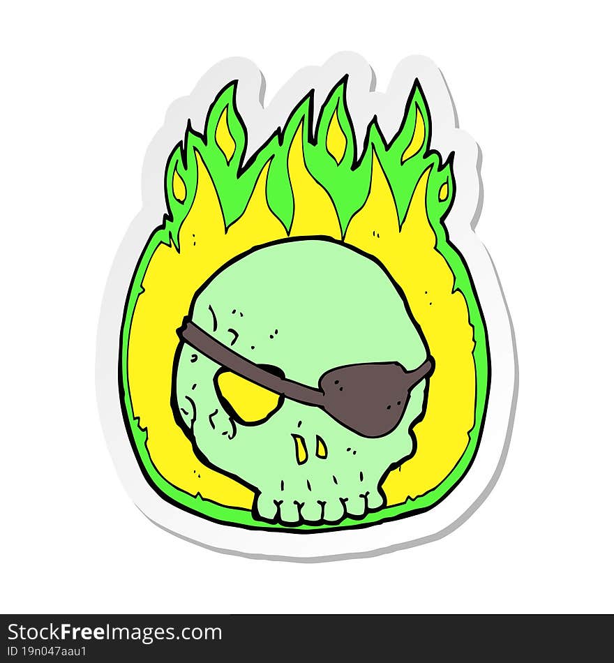 sticker of a cartoon skull with eye patch