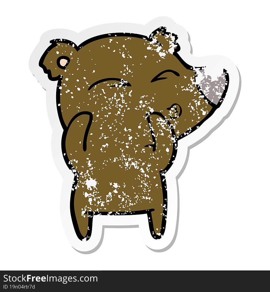 Distressed Sticker Of A Cartoon Whistling Bear