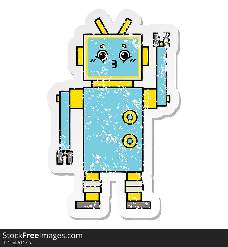 distressed sticker of a cute cartoon robot