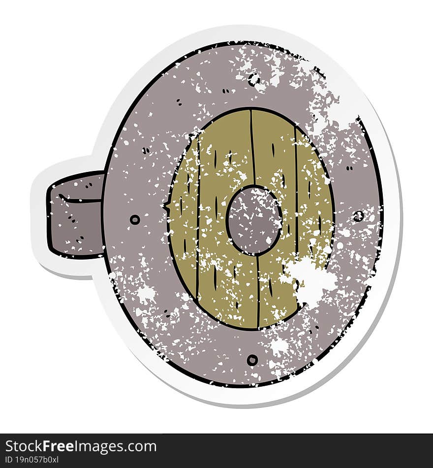 distressed sticker of a viking shield cartoon