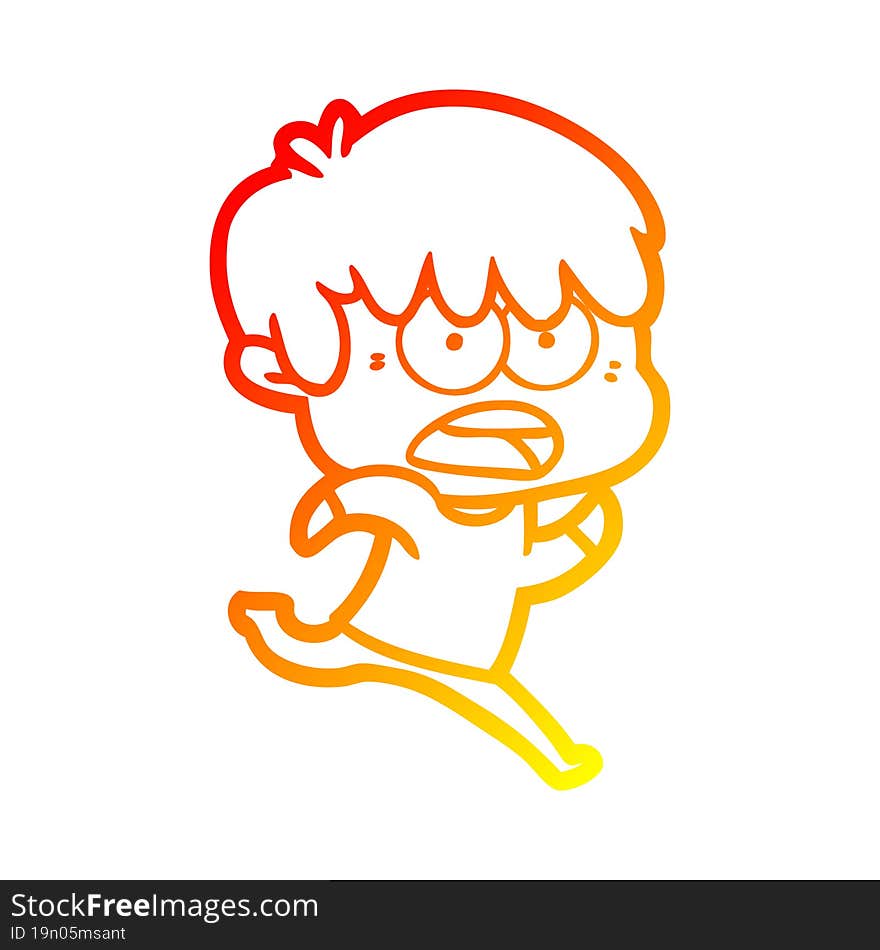 warm gradient line drawing worried cartoon boy