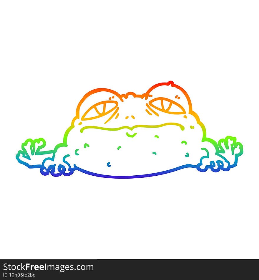 rainbow gradient line drawing of a cartoon ugly frog