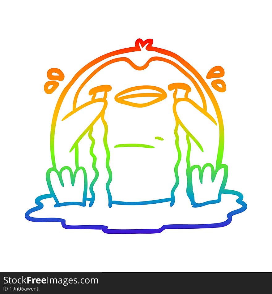 rainbow gradient line drawing crying penguin