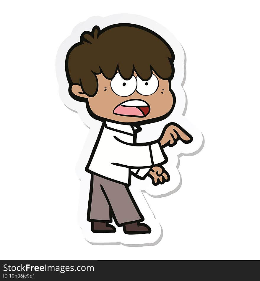 sticker of a worried cartoon boy