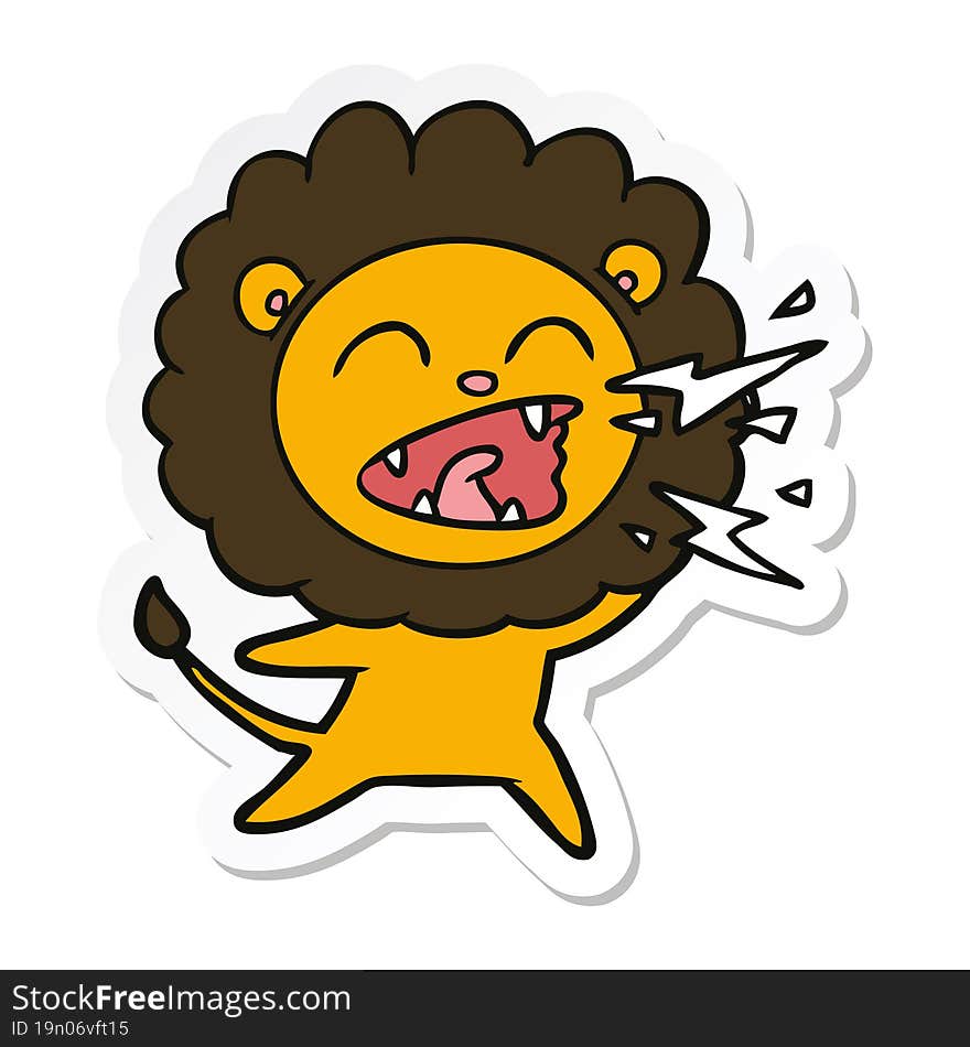 Sticker Of A Cartoon Roaring Lion