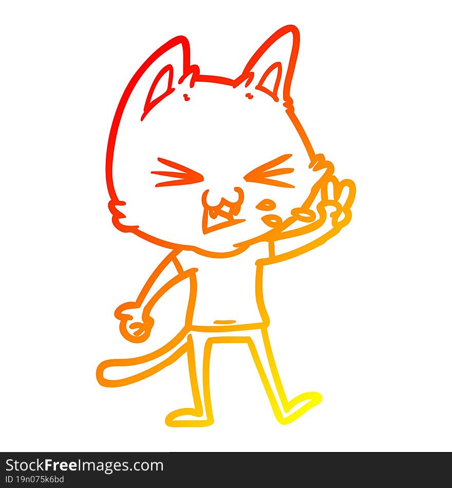 warm gradient line drawing of a cartoon cat hissing