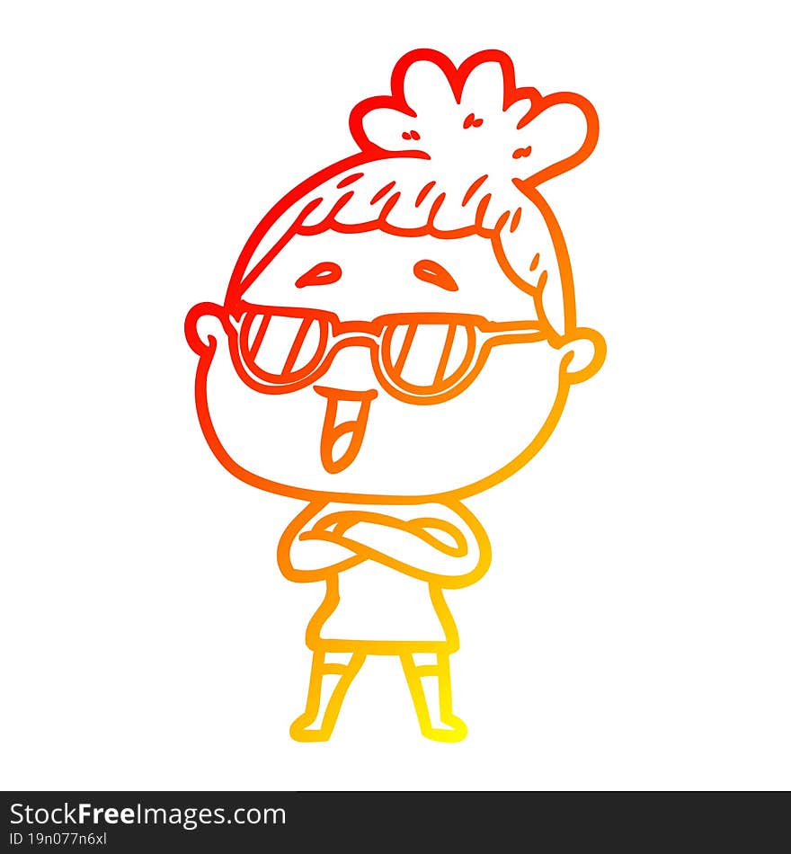 warm gradient line drawing cartoon happy woman wearing spectacles