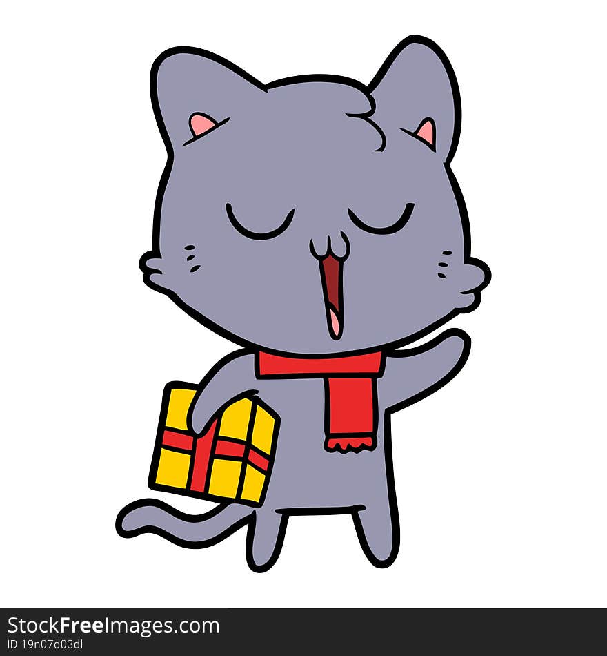 cartoon cat with gift. cartoon cat with gift