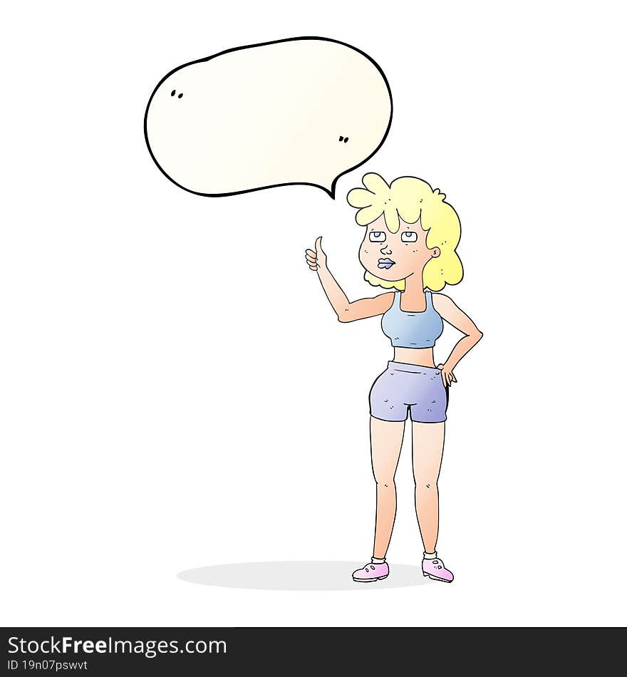 freehand drawn speech bubble cartoon gym woman