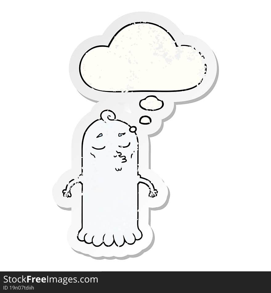 cartoon ghost and thought bubble as a distressed worn sticker