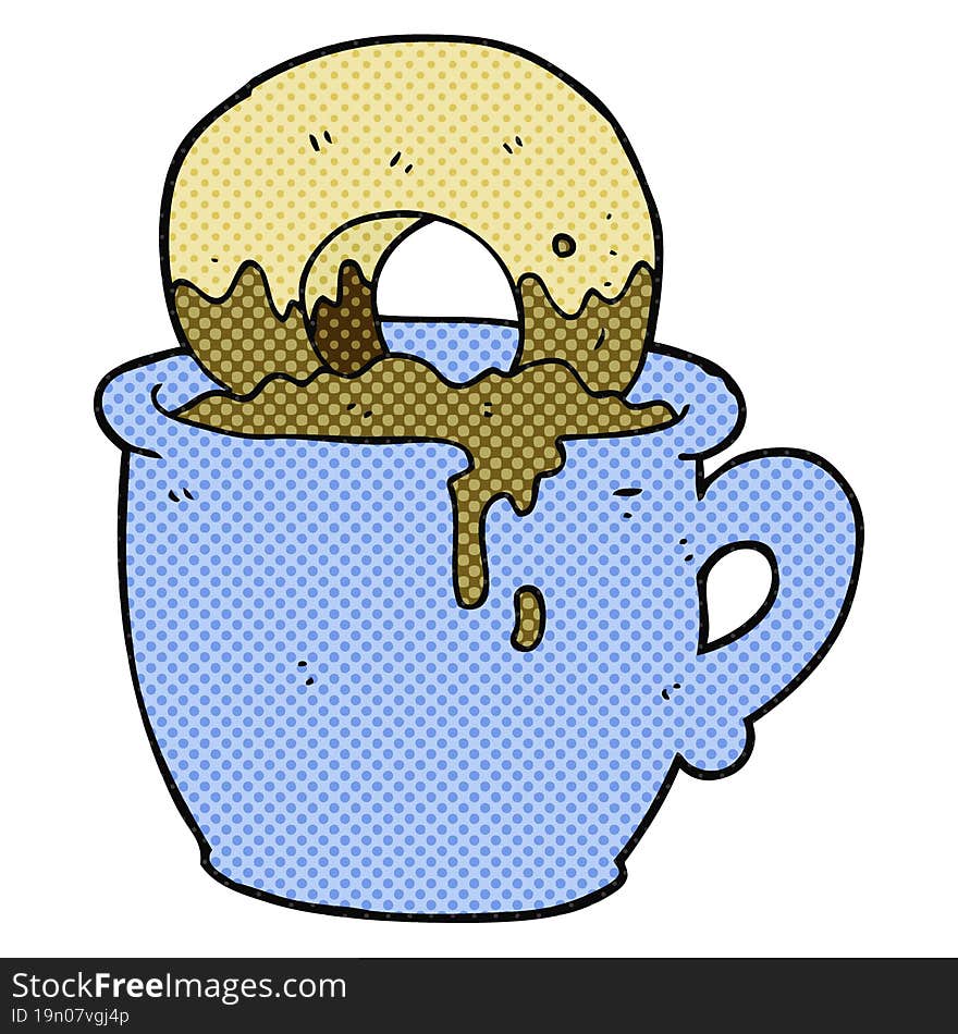 cartoon donut dunked in coffee