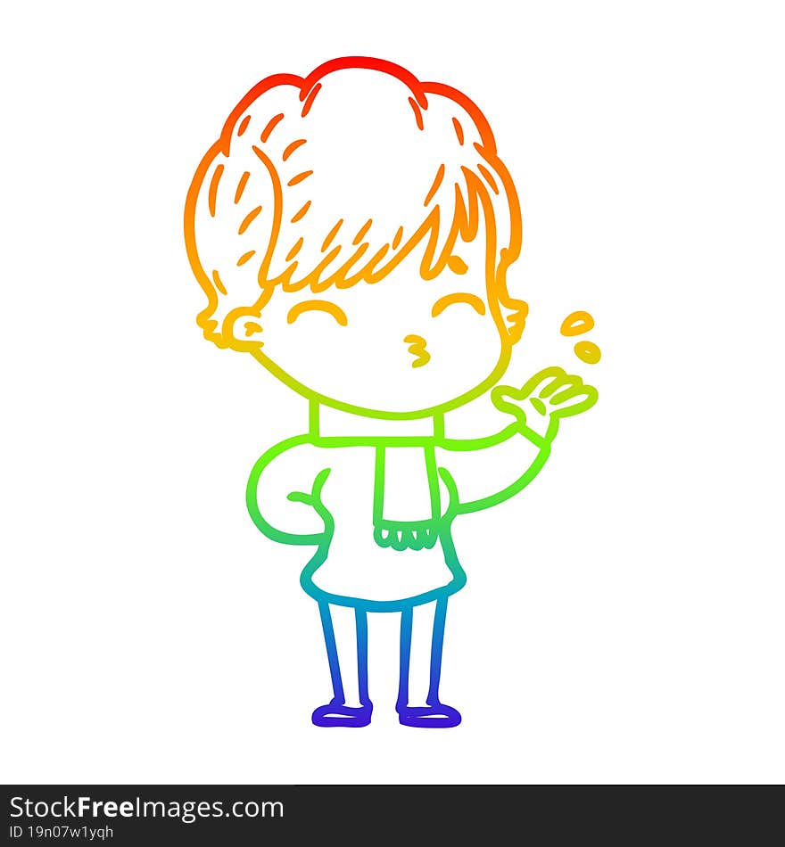 rainbow gradient line drawing of a cartoon woman thinking