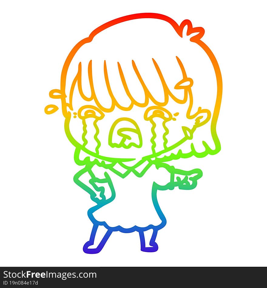 rainbow gradient line drawing of a cartoon girl crying