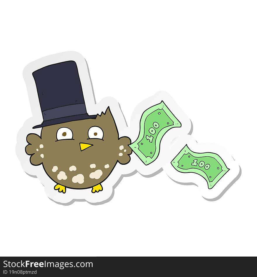 sticker of a cartoon wealthy little owl with top hat