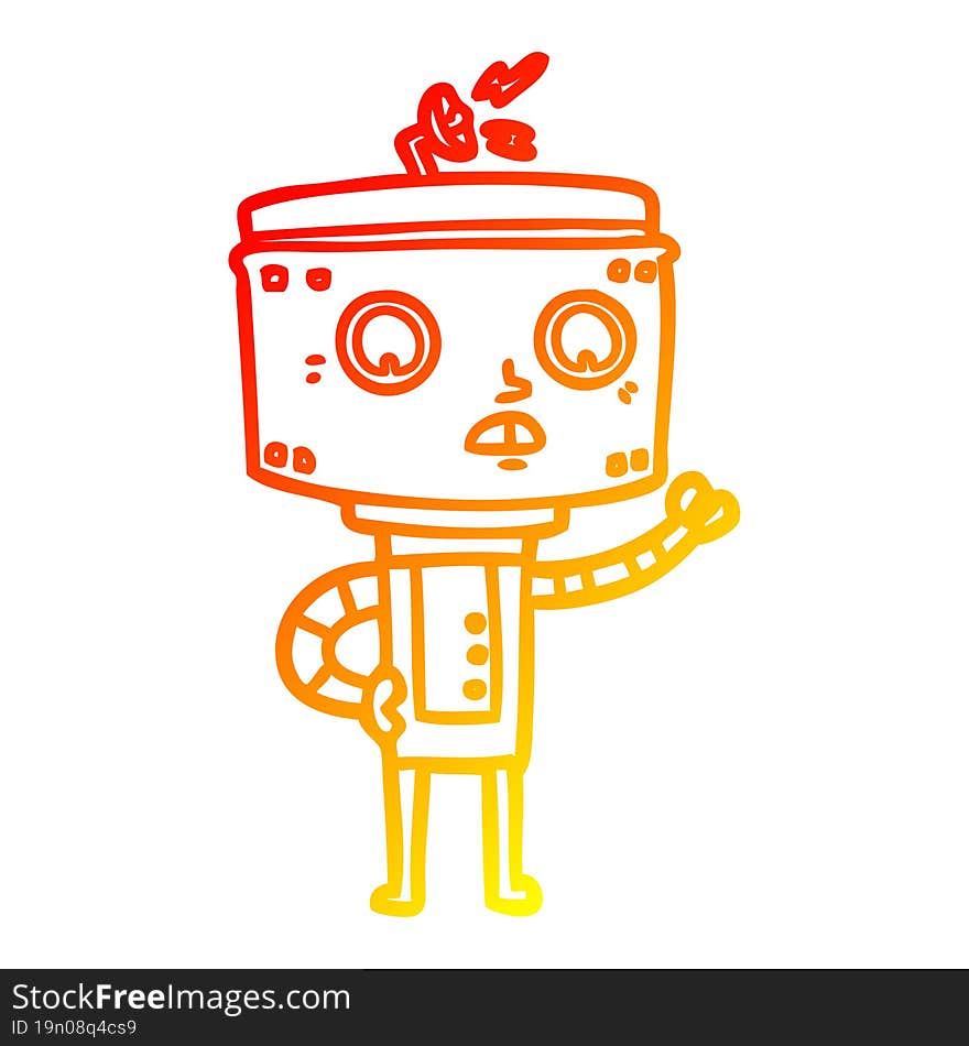 warm gradient line drawing of a cartoon robot