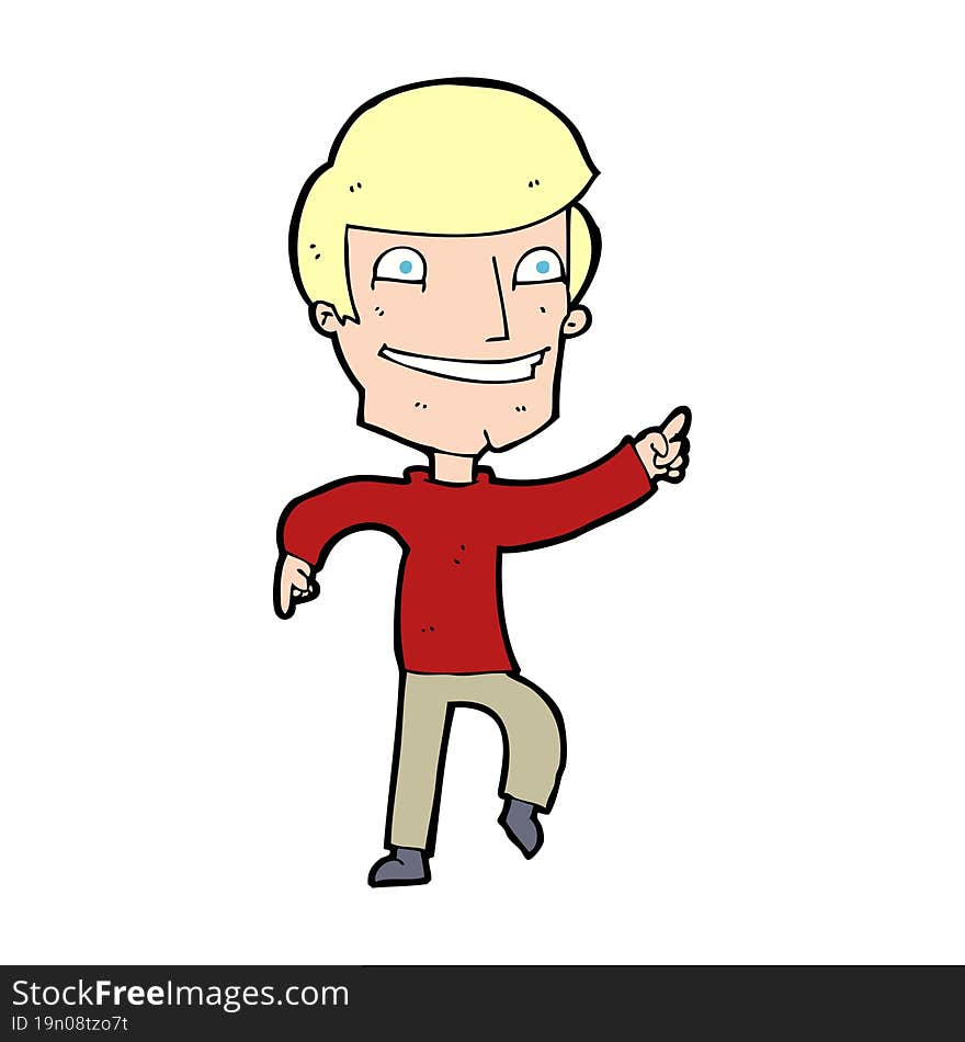 cartoon happy man pointing