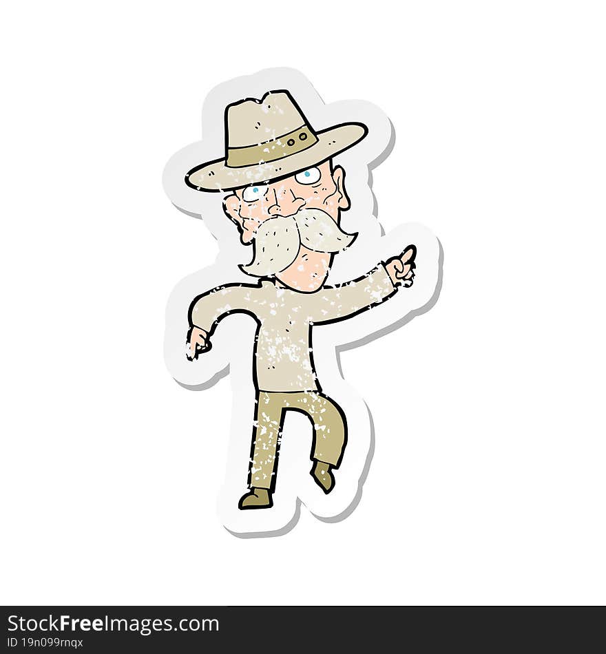 retro distressed sticker of a cartoon man in hat