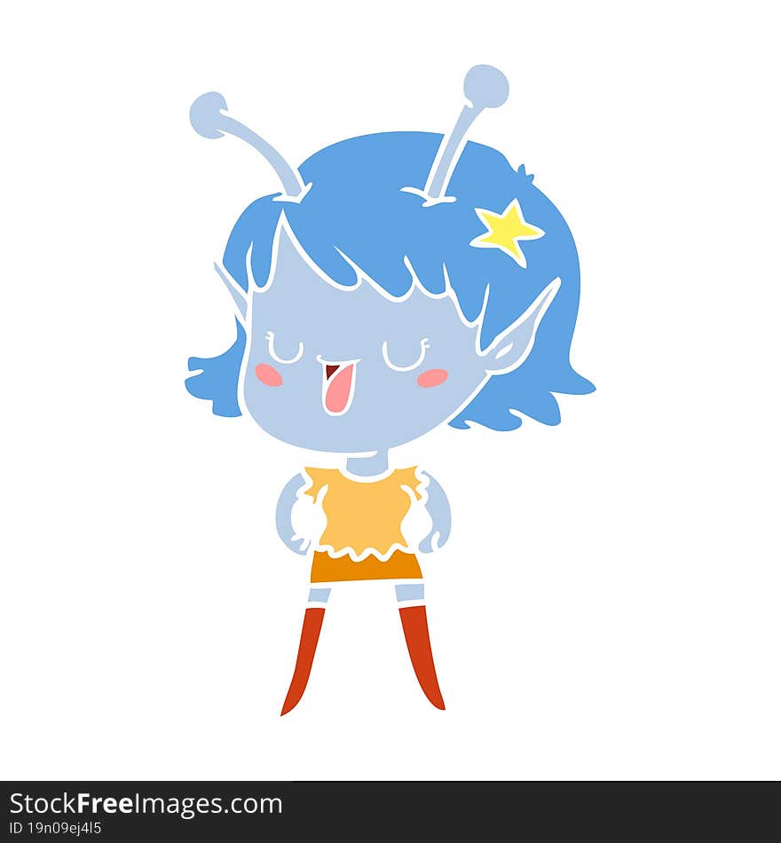 happy alien girl flat color style cartoon