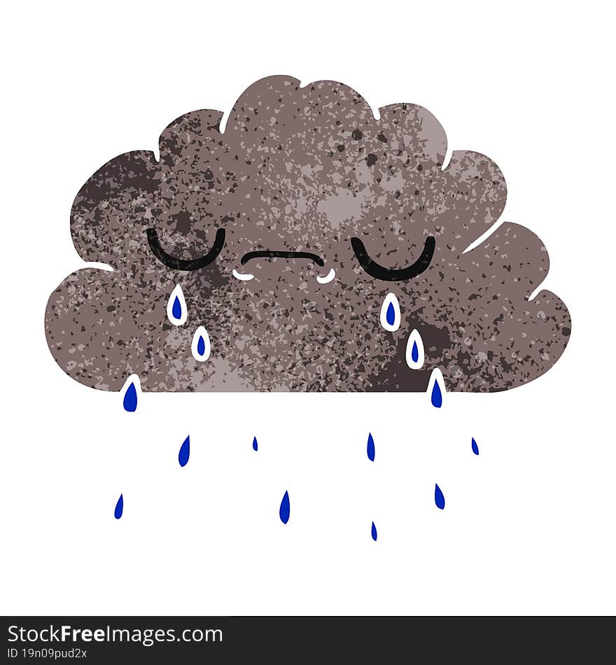 Retro Cartoon Of Cute Crying Cloud