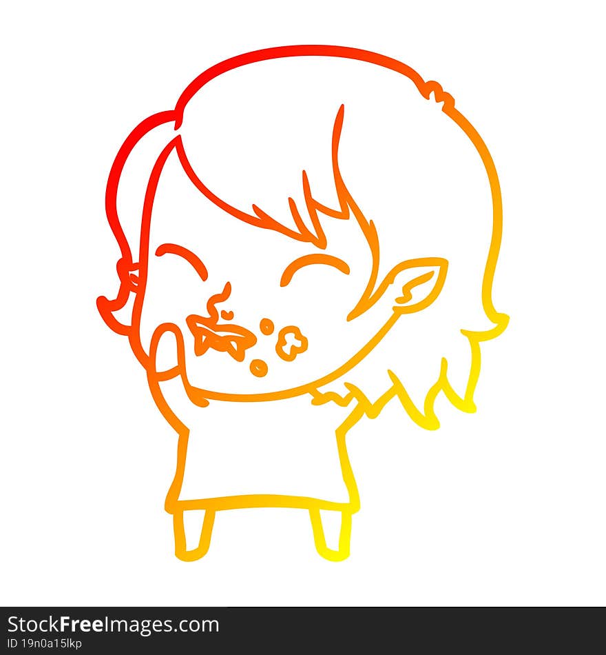 Warm Gradient Line Drawing Cartoon Vampire Girl With Blood On Cheek