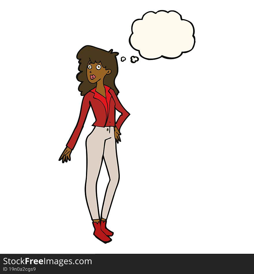 cartoon pretty woman  with thought bubble