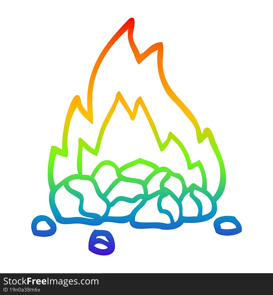 rainbow gradient line drawing cartoon burning coals