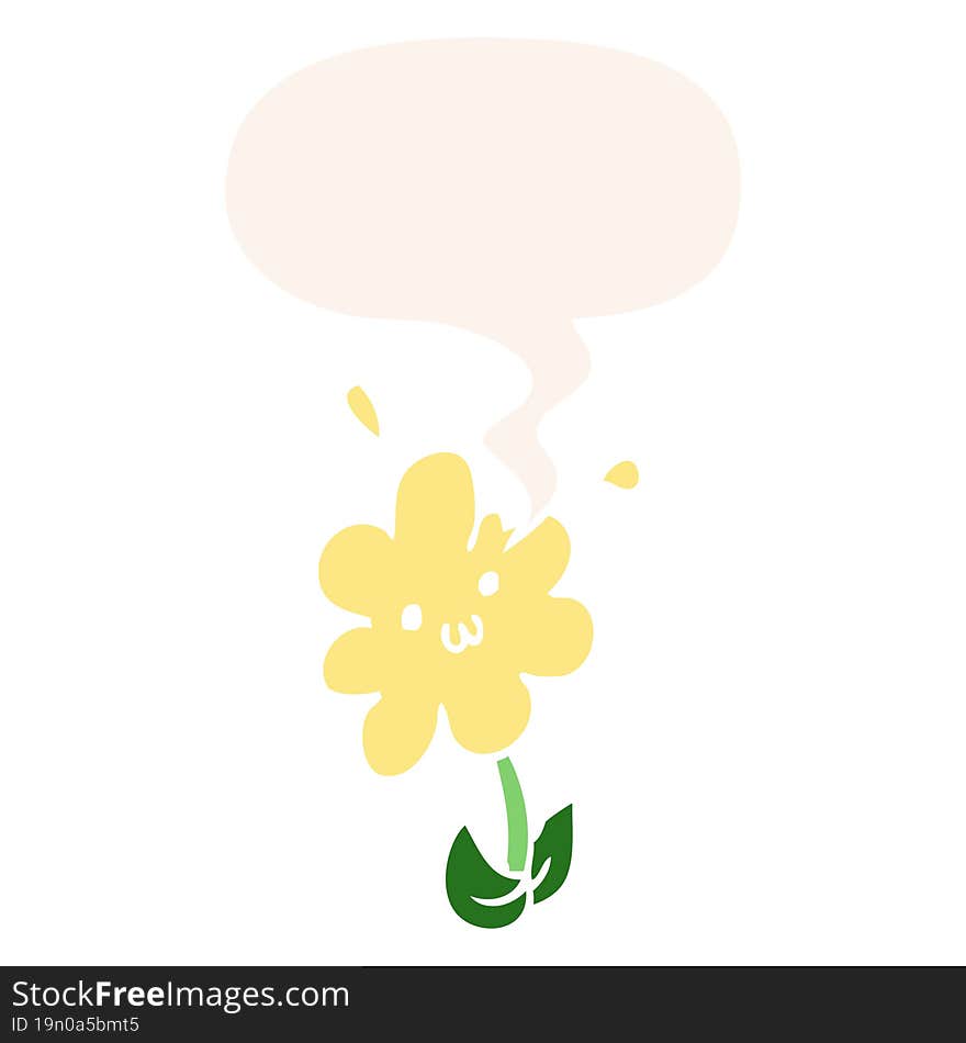 cartoon flower and speech bubble in retro style