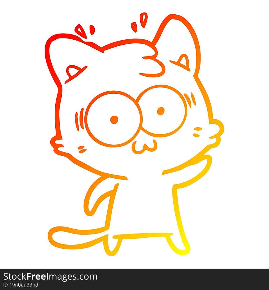 Warm Gradient Line Drawing Cartoon Surprised Cat