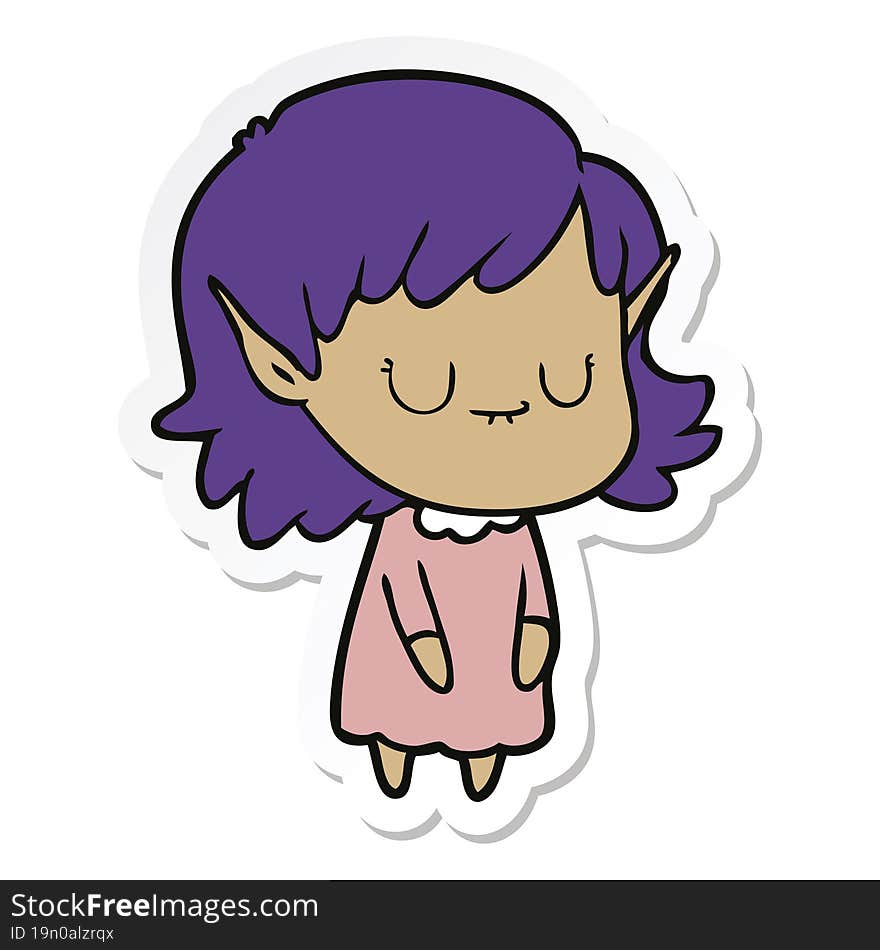 Sticker Of A Happy Cartoon Elf Girl Wearing Dress