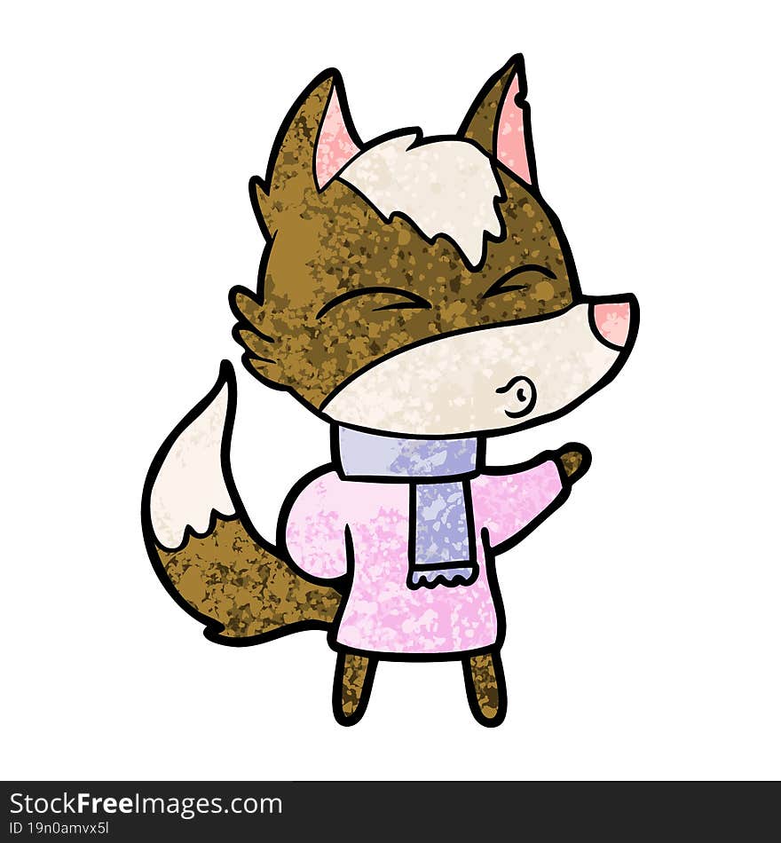 cartoon wolf in winter clothes. cartoon wolf in winter clothes