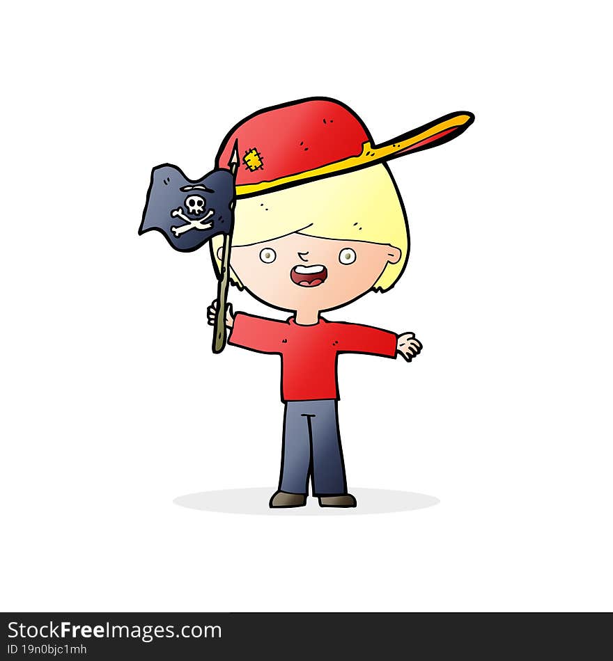 Cartoon Boy Waving Pirate Flag