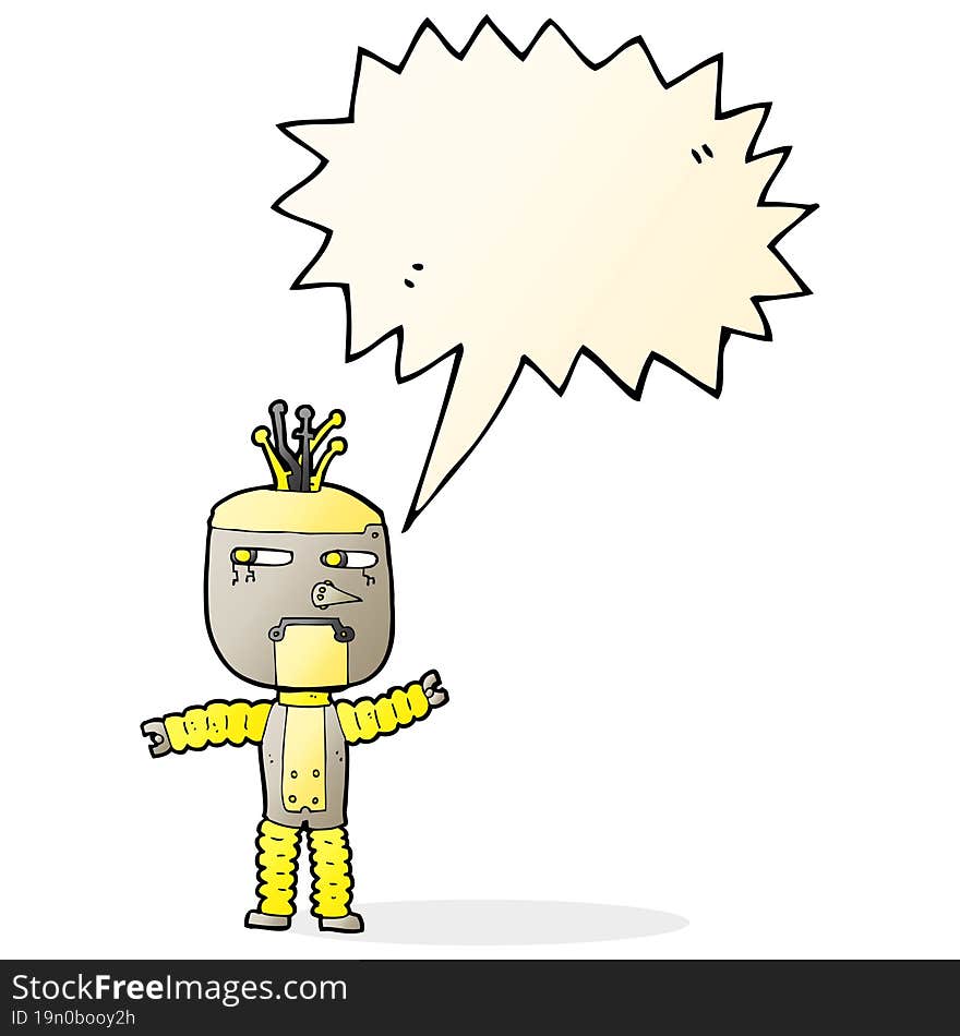 cartoon waving robot with speech bubble