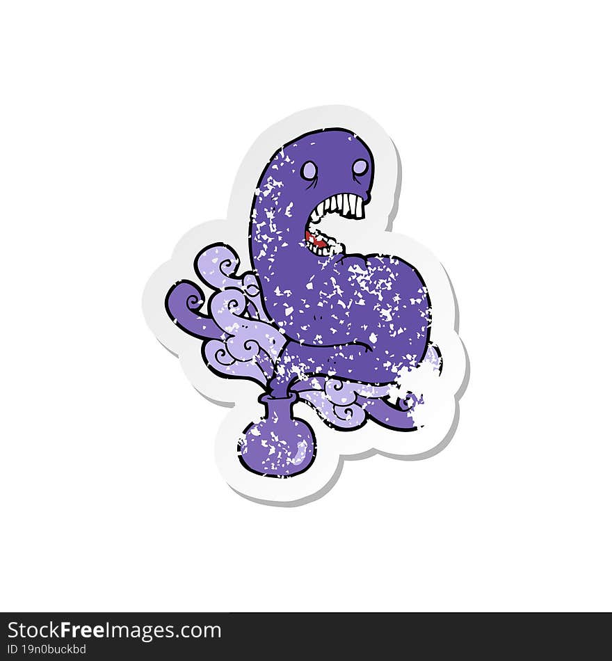 retro distressed sticker of a cartoon halloween ghost in bottle