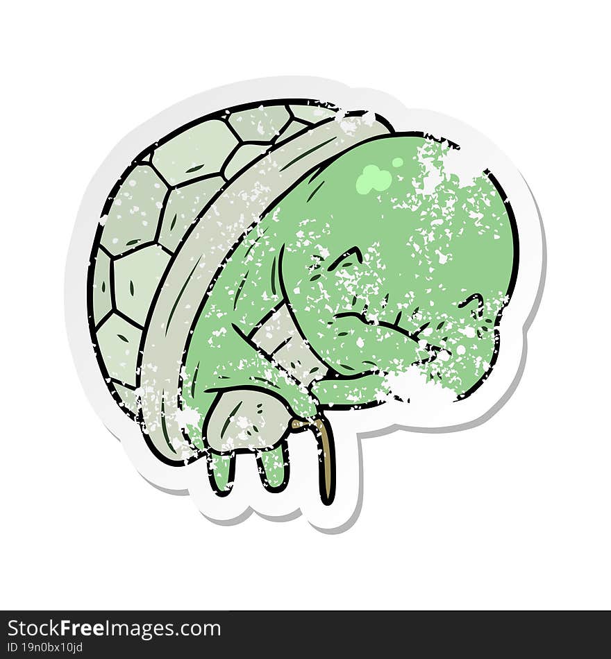 distressed sticker of a cute cartoon old turtle