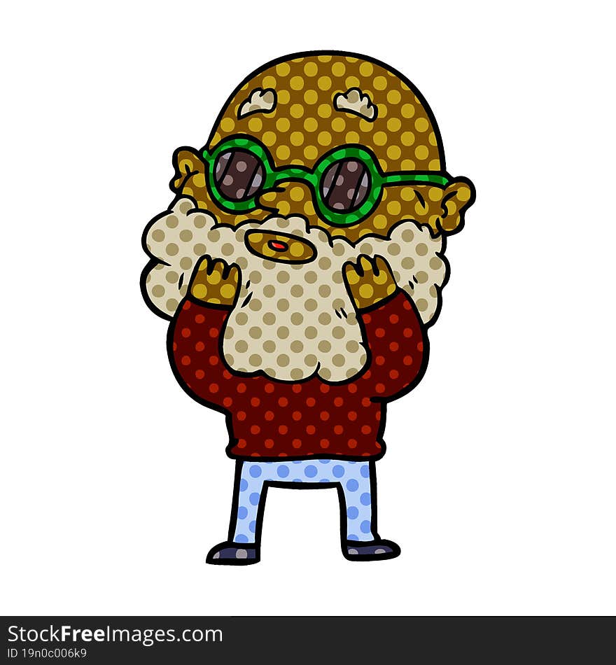 cartoon curious man with beard and sunglasses. cartoon curious man with beard and sunglasses