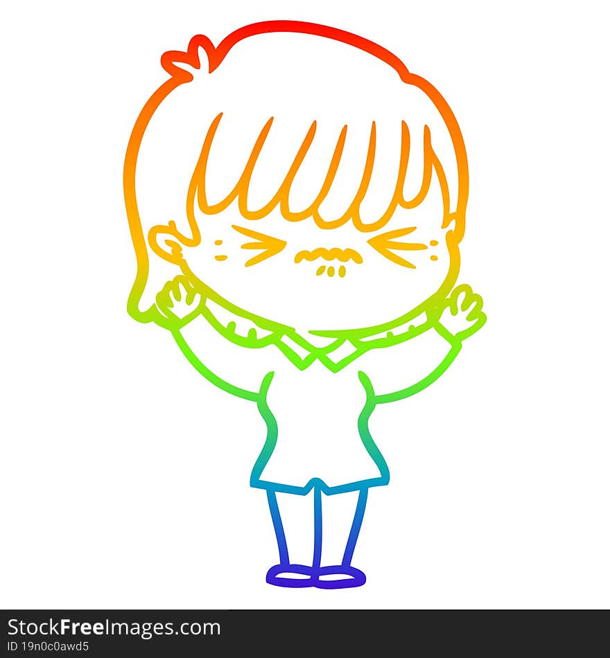 Rainbow Gradient Line Drawing Annoyed Cartoon Girl