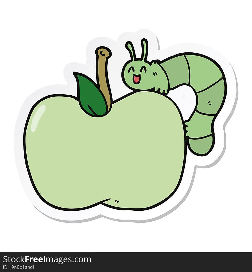 sticker of a cartoon apple and bug