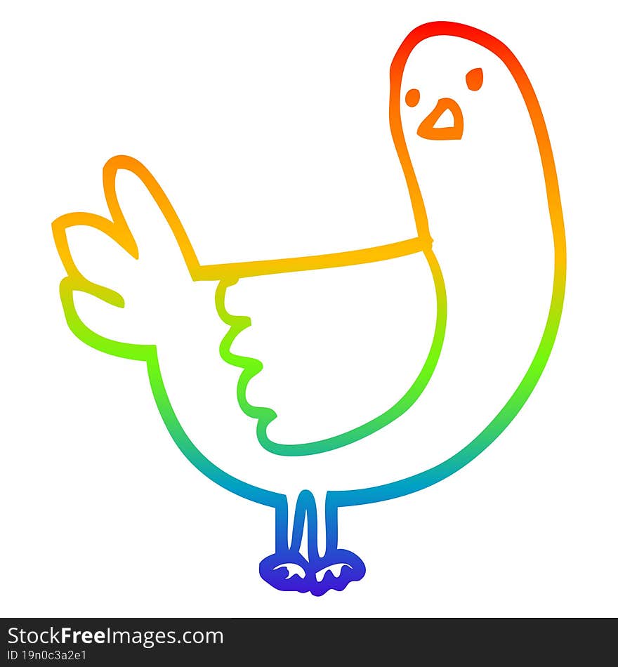 Rainbow Gradient Line Drawing Cartoon Pigeon