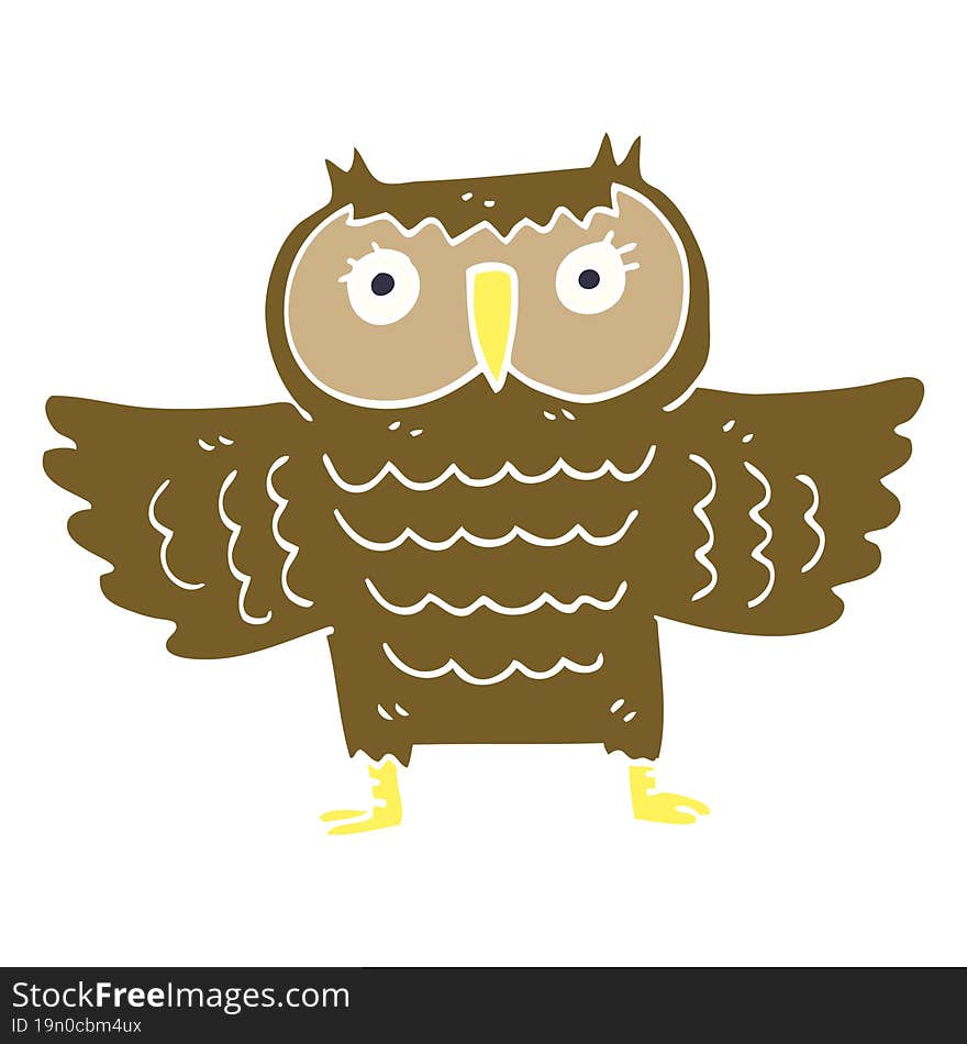 cartoon doodle owl with flapping wings