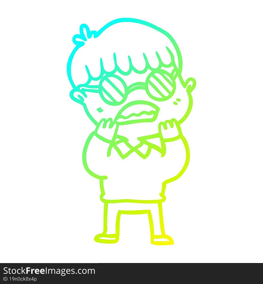 cold gradient line drawing cartoon shocked boy wearing spectacles