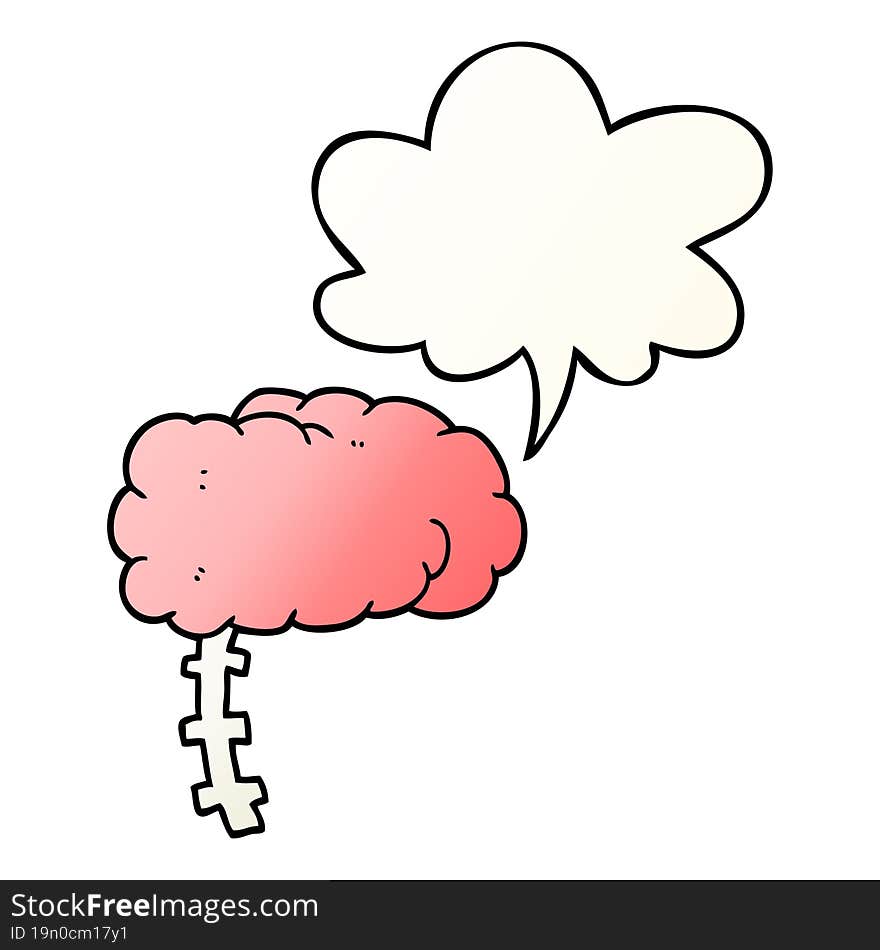 cartoon brain and speech bubble in smooth gradient style