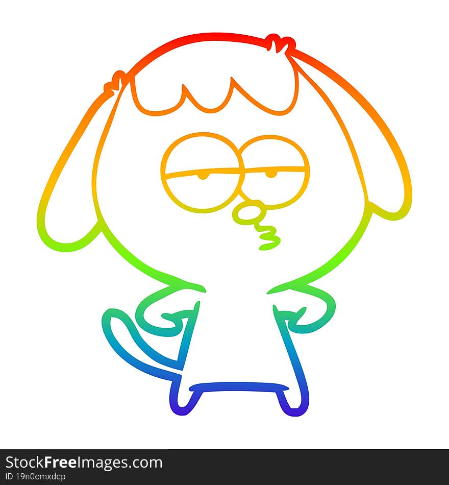 Rainbow Gradient Line Drawing Cartoon Bored Dog