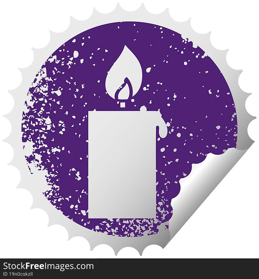 distressed circular peeling sticker symbol lit candle