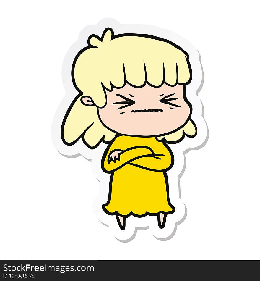 sticker of a cartoon angry girl