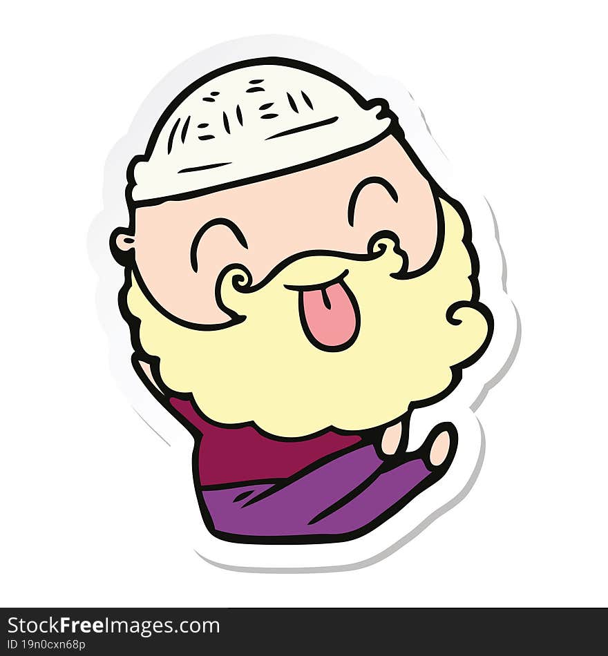 sticker of a sitting man with beard sticking out tongue